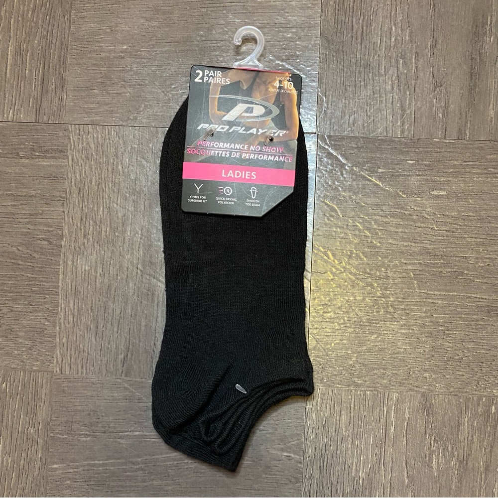 Pro Player Ladies Performance No Show Socks Black 2 Pack Size 4-10 NWT